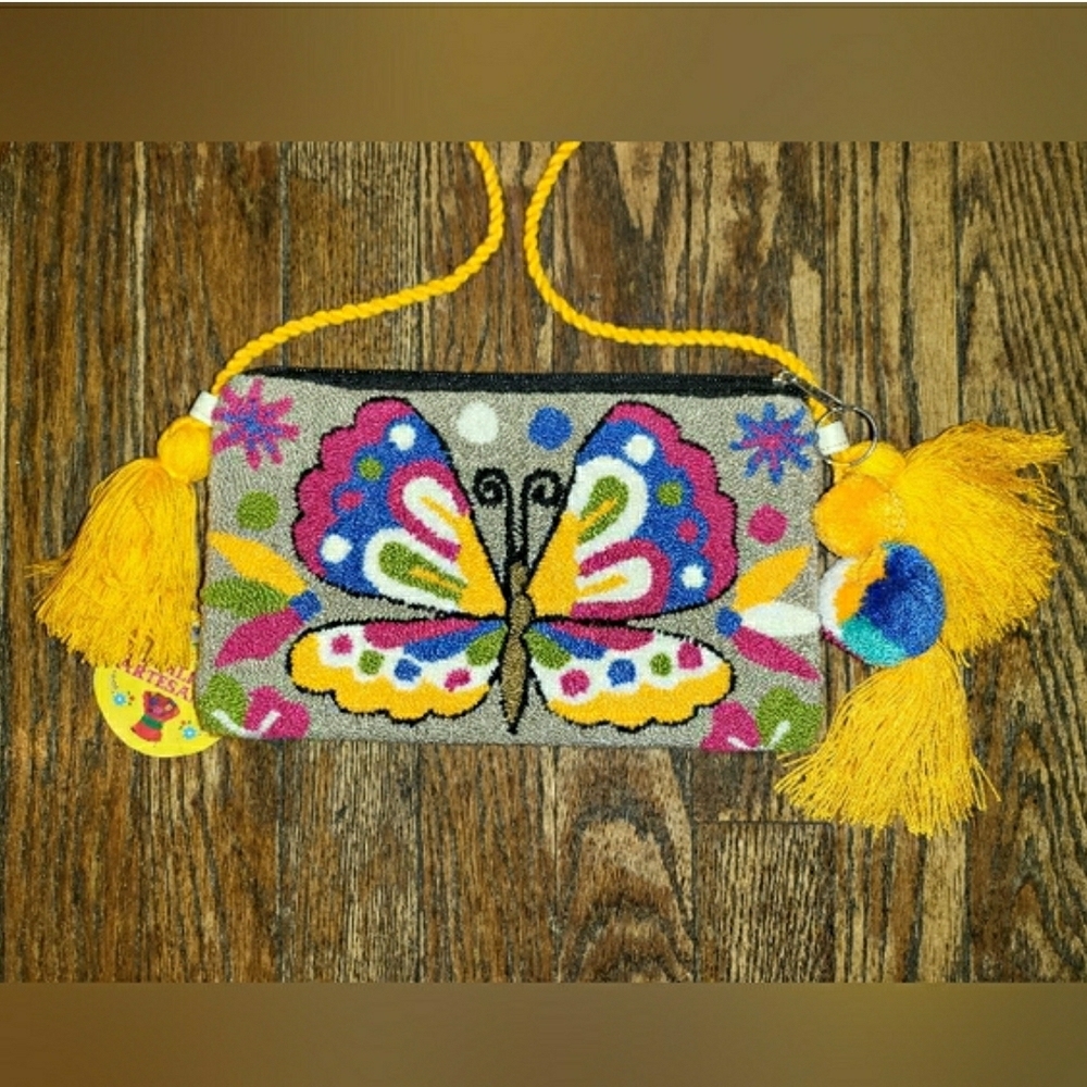 Colorful Handmade Mariposa Wayuu Butterfly Crossbody Clutch NWT! - Picture 4 of 15